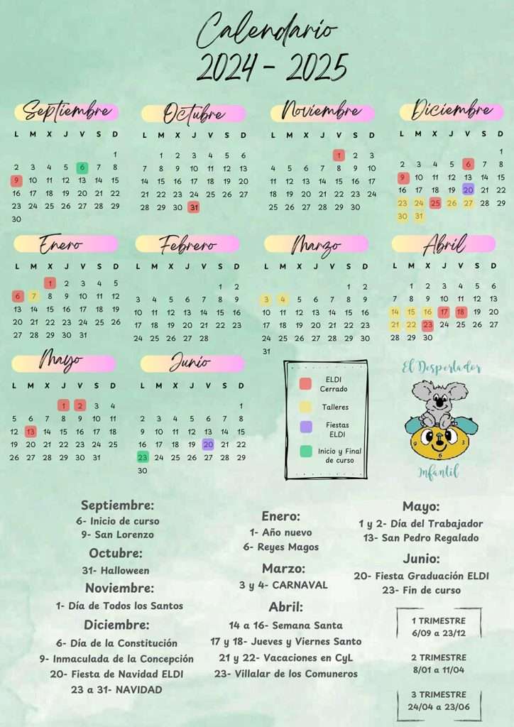 Calendario de la Escuela infantil El Despertador Infantil en Valladolid
